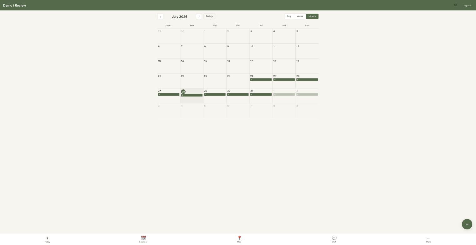 Il calendario mensile con gli eventi di famiglia contrassegnati per colore.